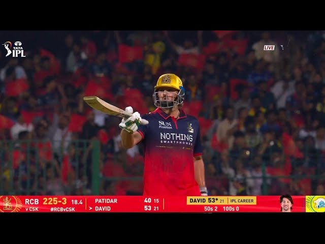 Watch : Tim David Batting Today vs CSK | Tim David 70(25) Today in CSK vs RCB | T David Batting background
