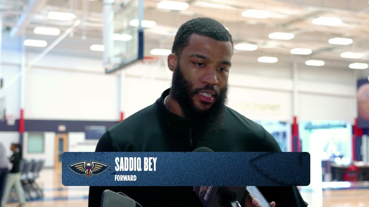 Saddiq Bey on goals for remainder of the season, Dejounte Murray | Pelicans Practice 2/19/26 background