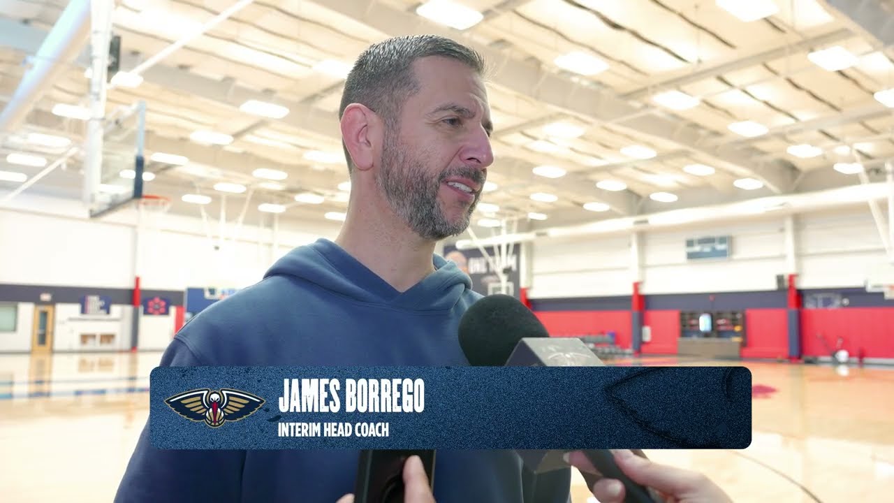James Borrego on upcoming schedule, veterans' impact | Pelicans Practice 3/9/26 background