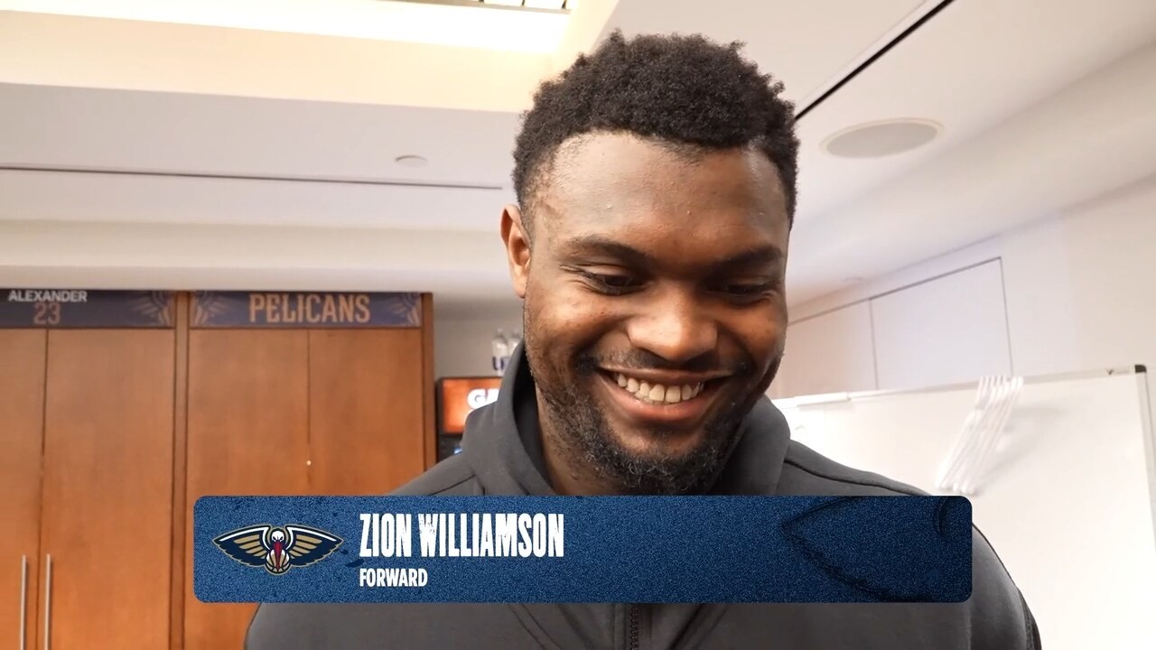 Zion Williamson on DeAndre Jordan, Dejounte Murray | Pelicans-Warriors Postgame Interview 2/24/2026 background