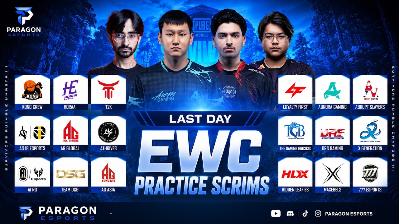 PUBGM 2026 EWC PRACTICE SCRIMS - LAST DAY - FT. #4T #DSG #KONG #HORAA #DRS #AURORA background
