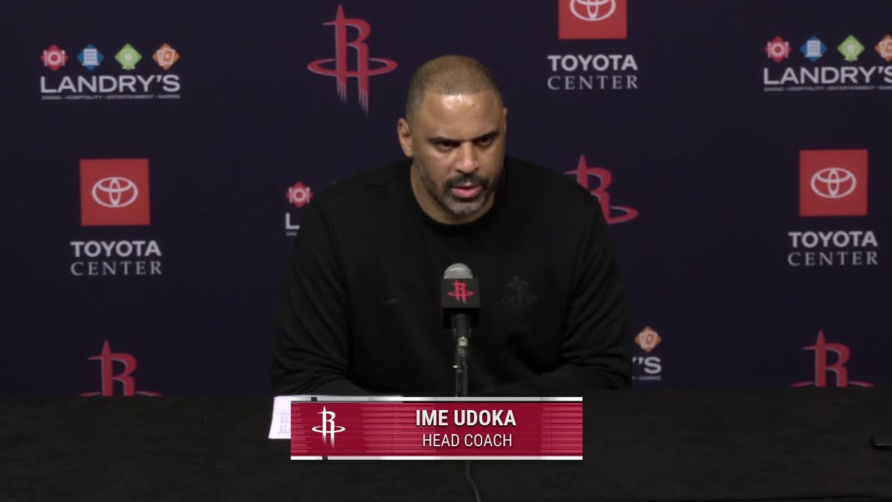 Ime Udoka with a Press Conference vs Warriors background