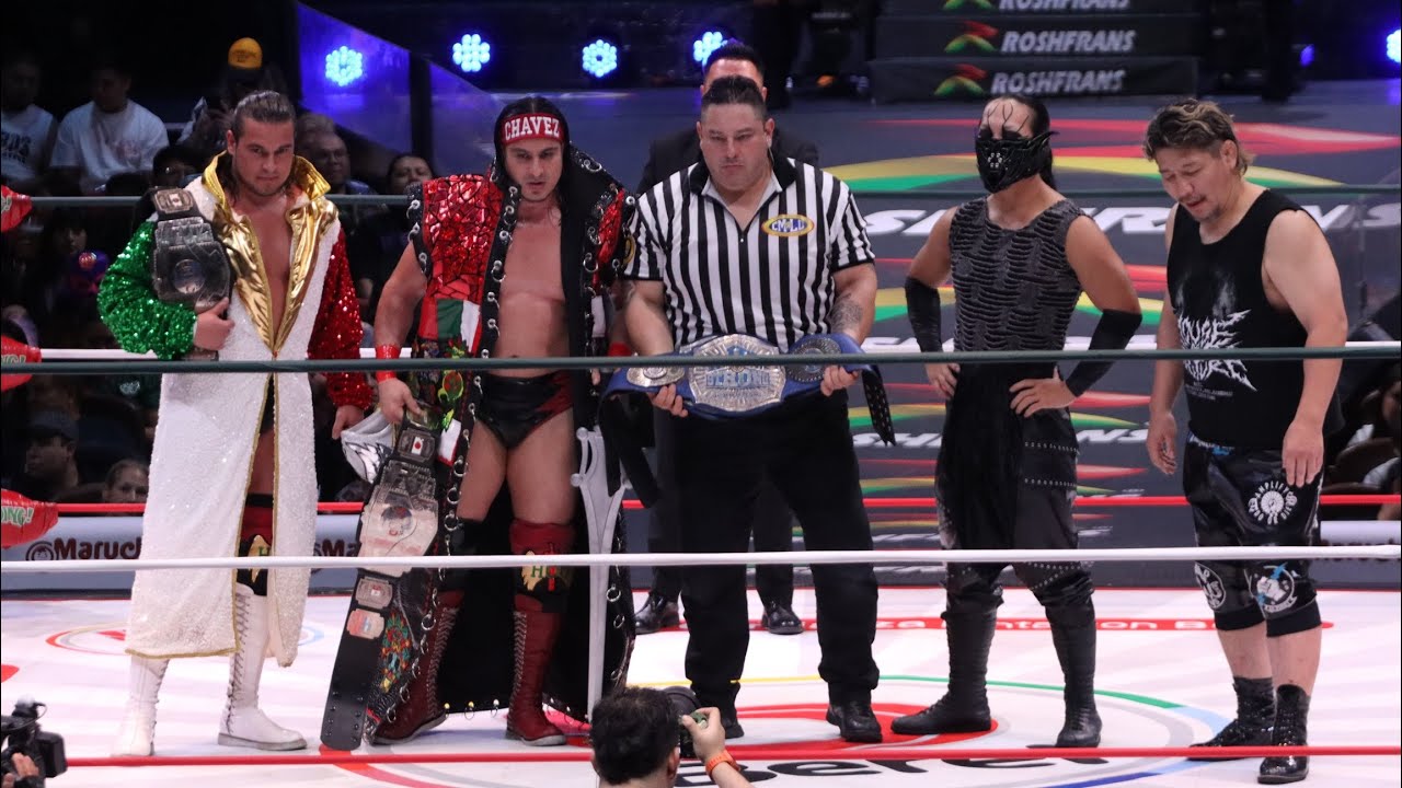 Campeonato de parejas NJPW Strong: Ăngel de Oro y Niebla Roja đ Douki y Yujiro Takahashi background