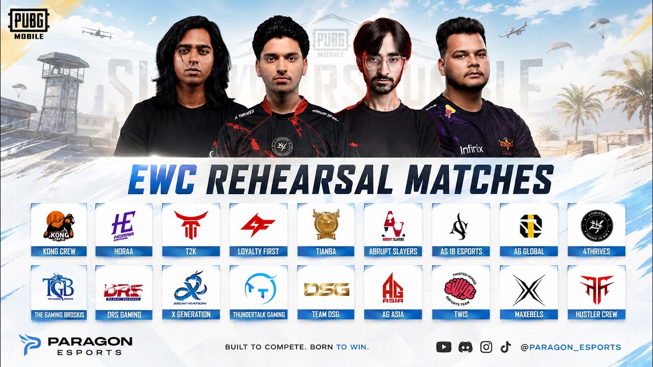 2026 PUBGM EWC REHEARSAL MATCHES - GRIND BEFORE EWC - FT. #4T #GODL #HORAA #OG #TT background