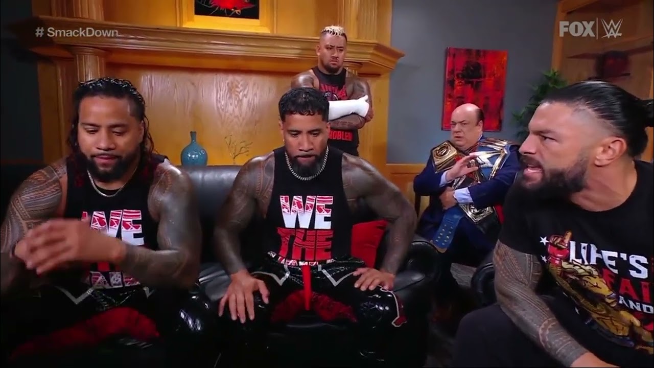 Roman Reigns yelling GET OUT NOW at the Usos - WWE SmackDown 5/19/2023 background