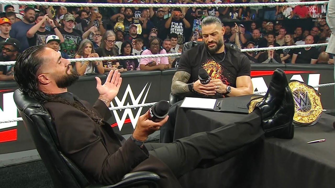 Seth Rollins v Roman Reigns Intense War of Words Full Segment Part 1/2 : WWE RAW 13 July 2026 HD background