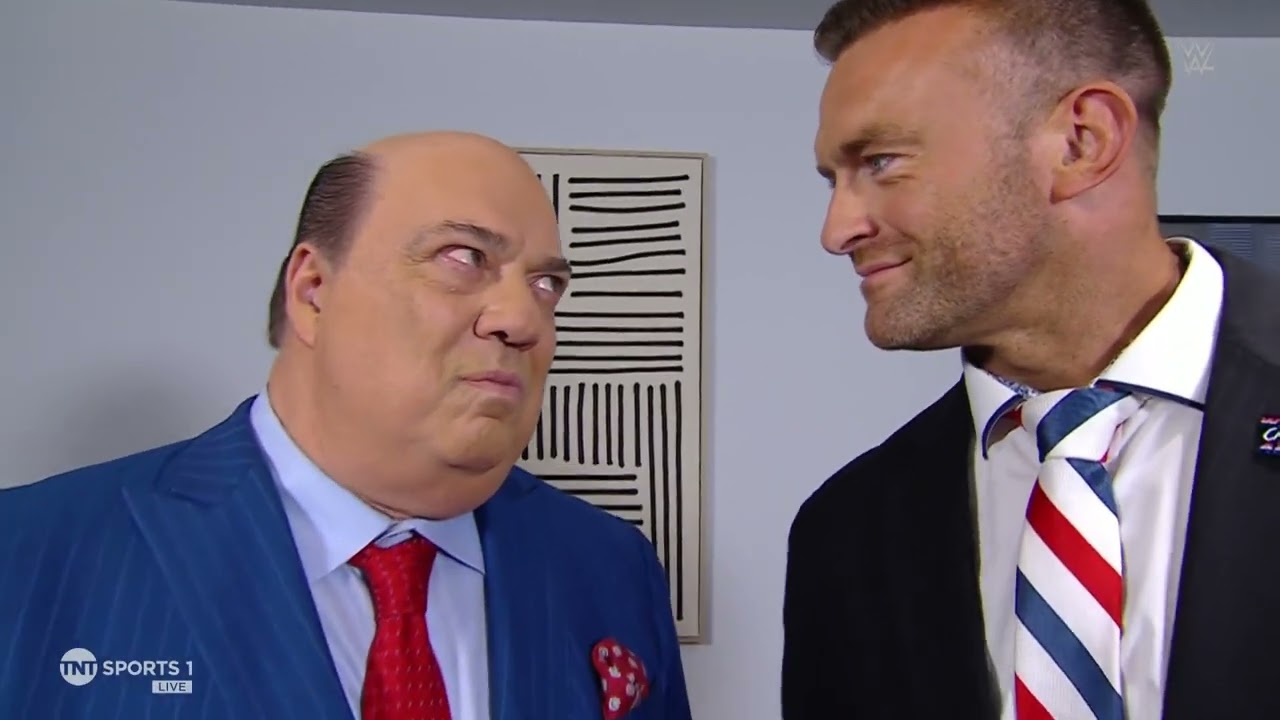 Paul Heyman & Nick Aldis Backstage Segment + Randy Orton & Kevin Owens Entrance in France background