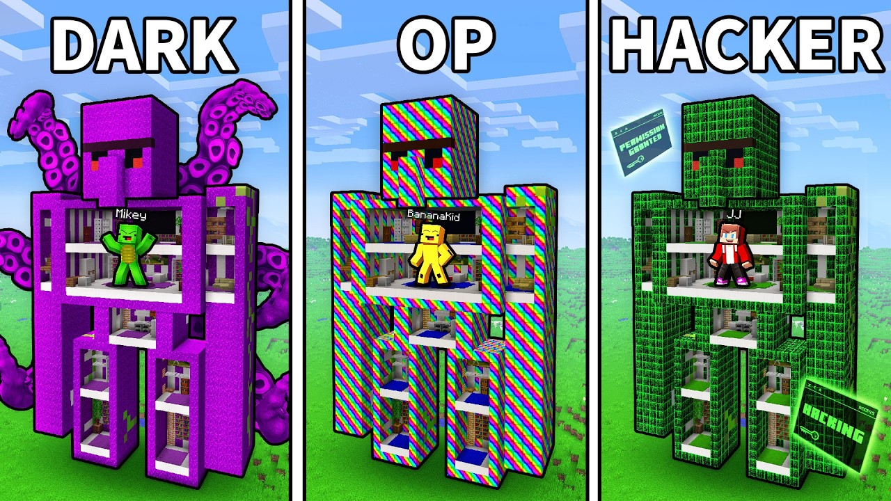 JJ vs Mikey vs Banana Kid: STRANGE GOLEM BATTLE in Minecraft... background