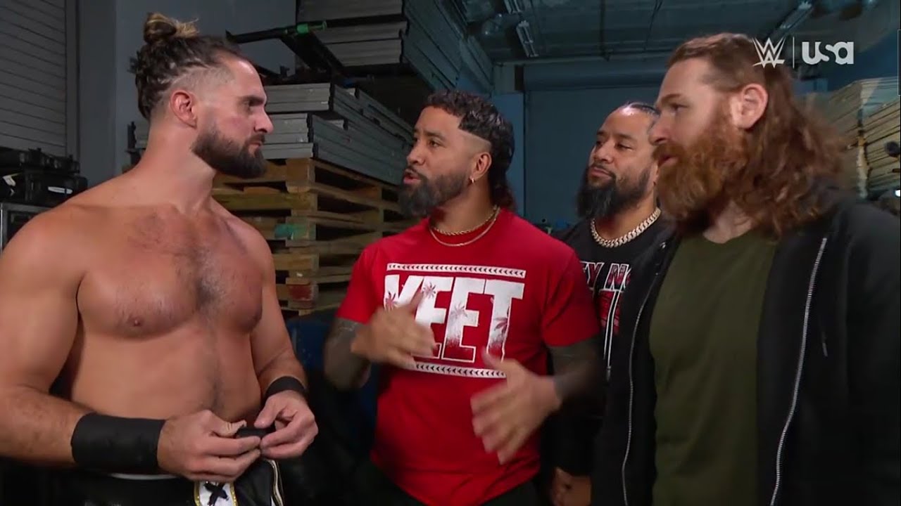 Jimmy, Jey Uso, Sami Zayn, And Seth Rollins Backstage Segment - Wwe Raw 11/18/24