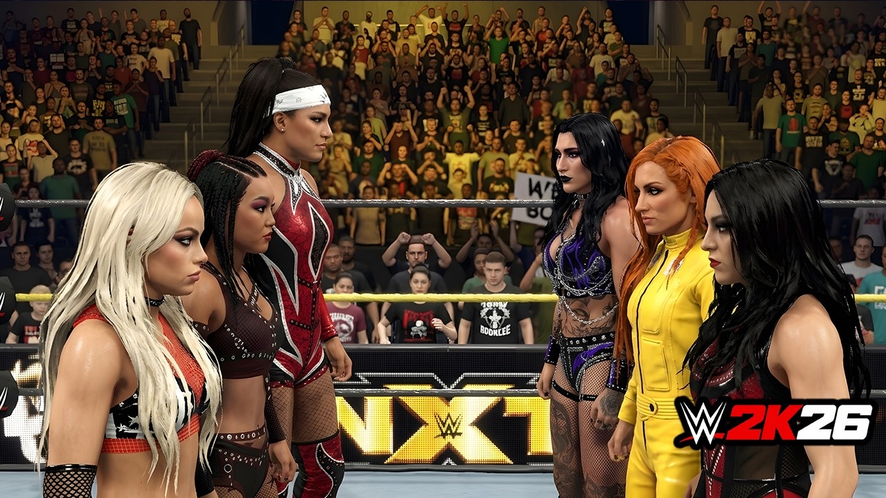 UNBELIEVABLE Battle! Liv Morgan, Roxanne & Raquel vs Becky Lynch, Rhea Ripley & Stephanie Vaquer background