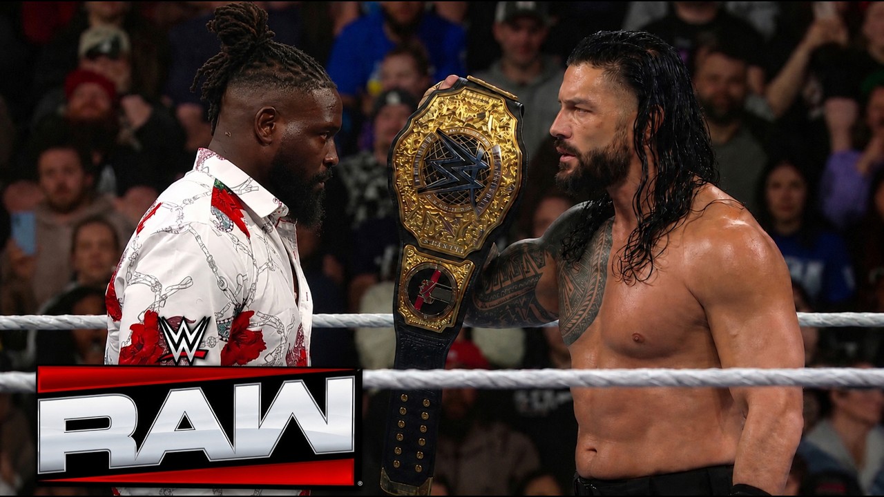 WWE Oba Femi Challenges Roman Reigns, Monday Night Raw Latest Highlights background