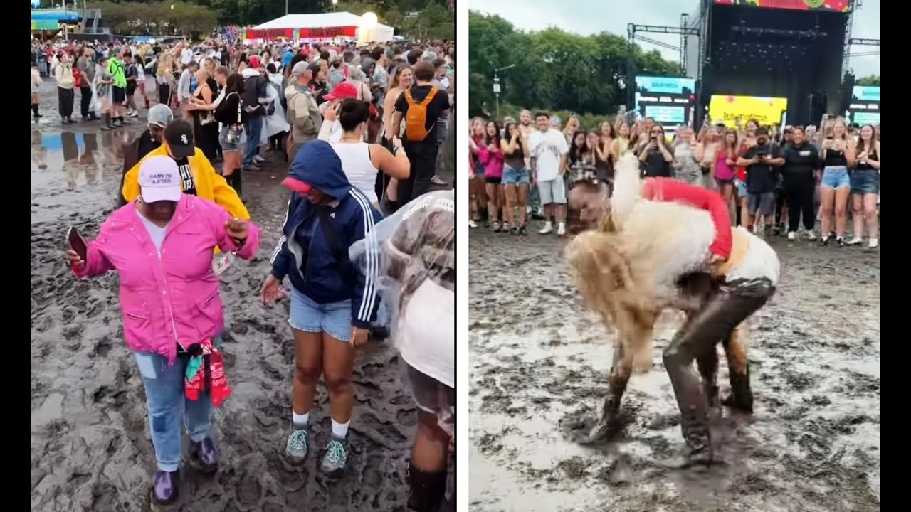 Rainy Lollapalooza Features Women Mud Wrestling background