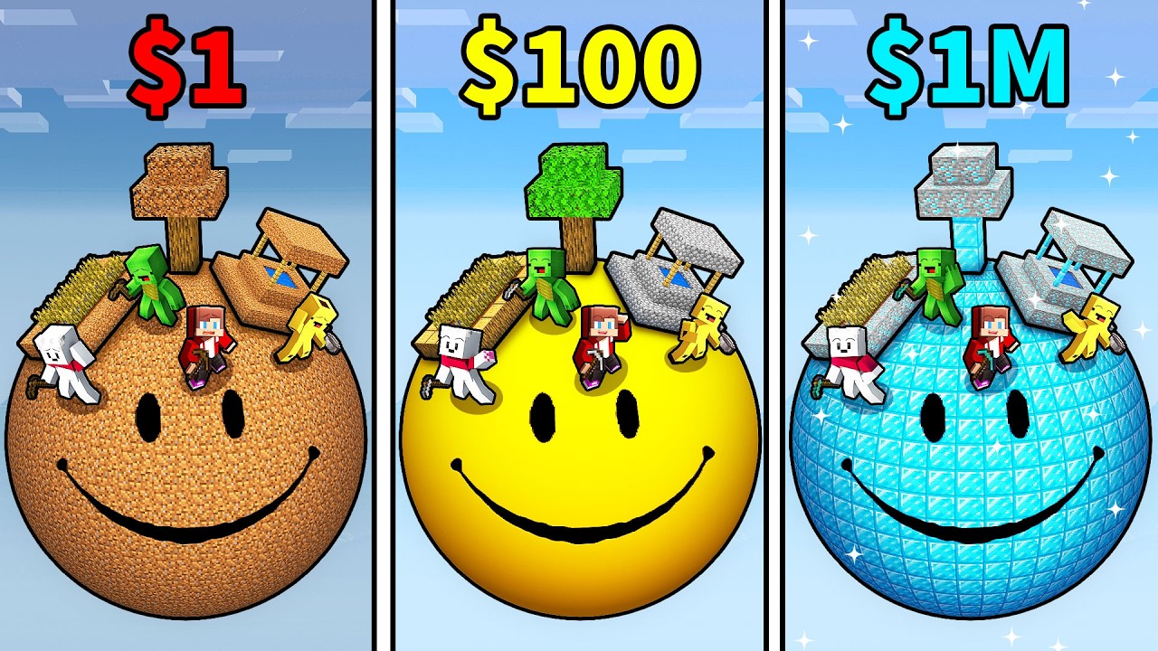 UPGRADE VERITY $1 vs $100 vs $1M: Carrie vs Mikey vs JJ vs Banana Kid in Minecraft - Maizen