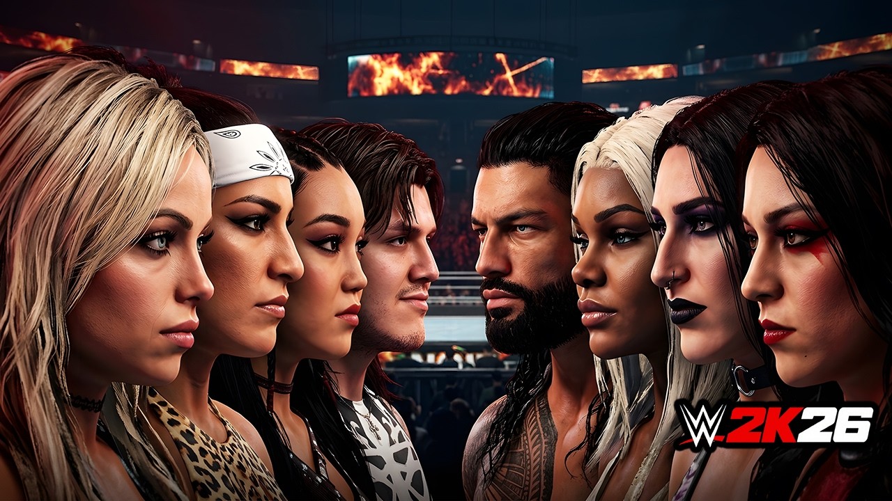 Liv Morgan, Raquel Rodriguez Roxanne & Dominik vs Stephanie Vaquer, Rhea Ripley, Jade & Roman Reigns background