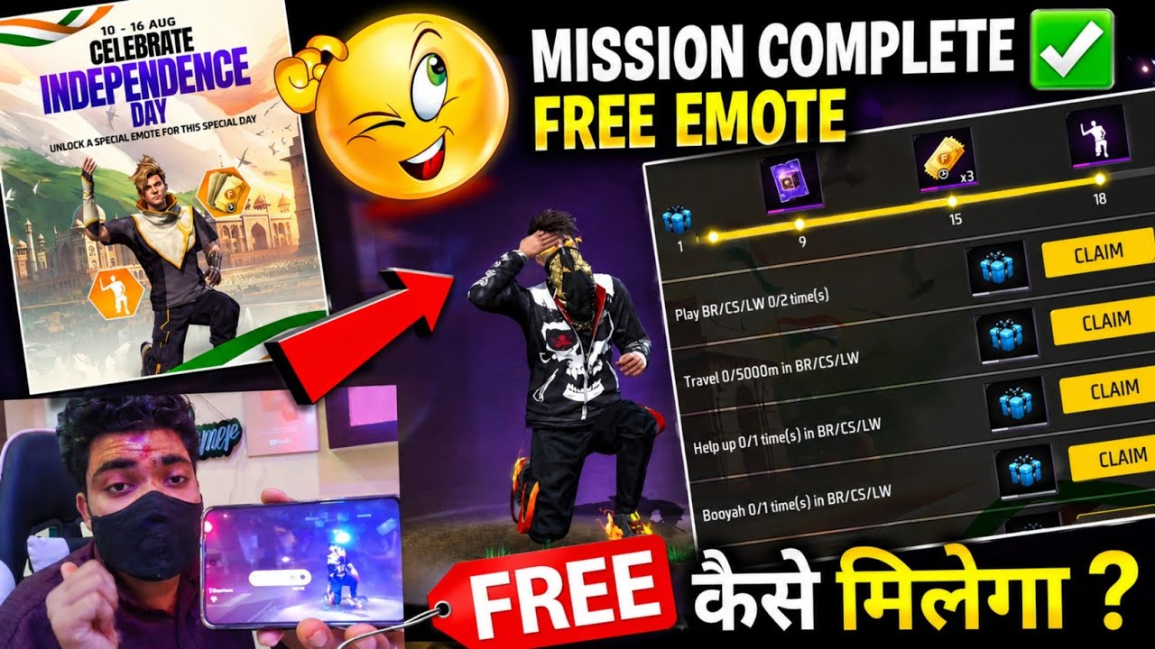 FREE EMOTE INDEPENDENCE DAY FREE FIRE EMOTE KAISE MILEGA|15 AUG EMOTE KAISE LE HELP 1 TIMES BR/CS/LW