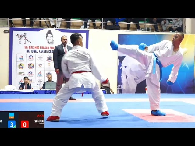5th Krishna Prasad National Game.. –75 K.G Male kumite.. Sundar Sunari (AKA🔴) VS Anil Baram (AO🔵).. background