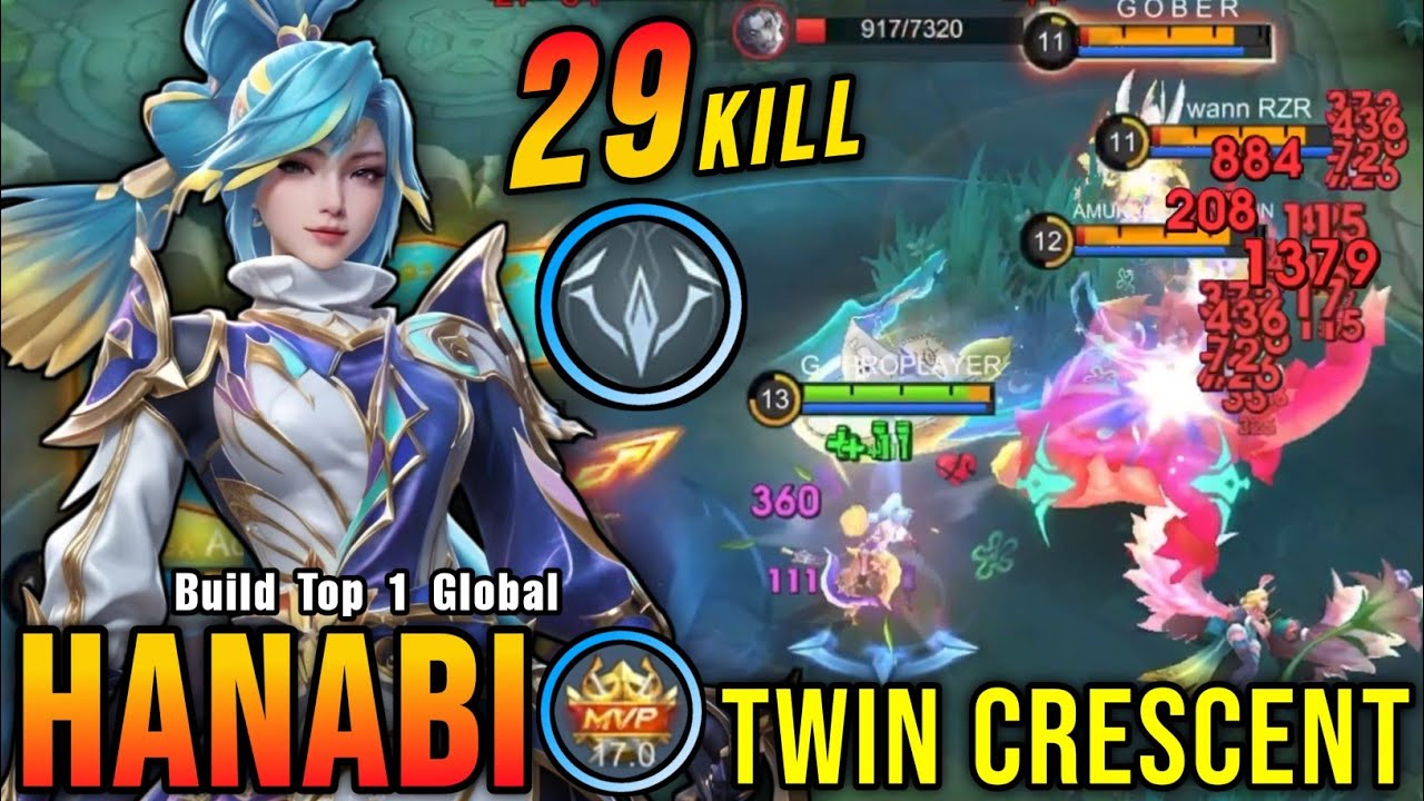 29 Kills!! Finally Twin Crescent Hanabi Golden Month Skin is Back - Build Top 1 Global Hanabi ~ MLBB background
