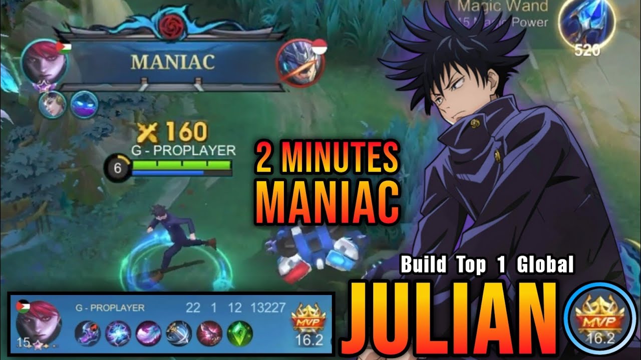 2 Minutes MANIAC!! Julian Jujutsu Kaisen Skin Insane 22 Kills!! - Build Top 1 Global Julian ~ MLBB background