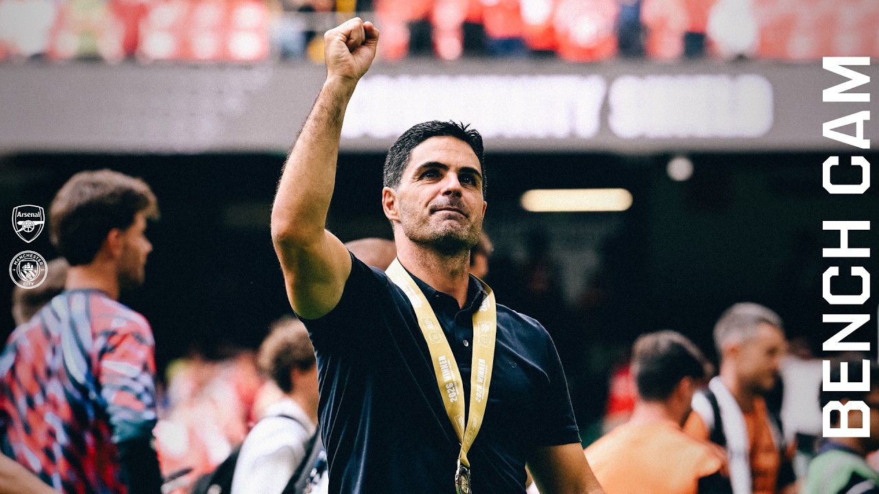 BENCH CAM | Arteta reacts to Community Shield victory 🏆 | Arsenal v Manchester City (3-0) background