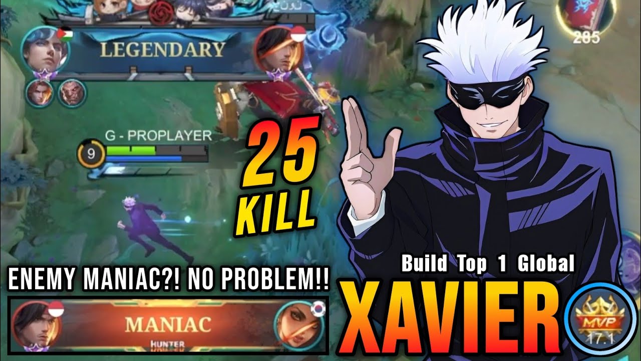 Enemy MANIAC?! No Problem!! 25 Kills Xavier MVP 17.1 Points!! - Build Top 1 Global Xavier ~ MLBB background