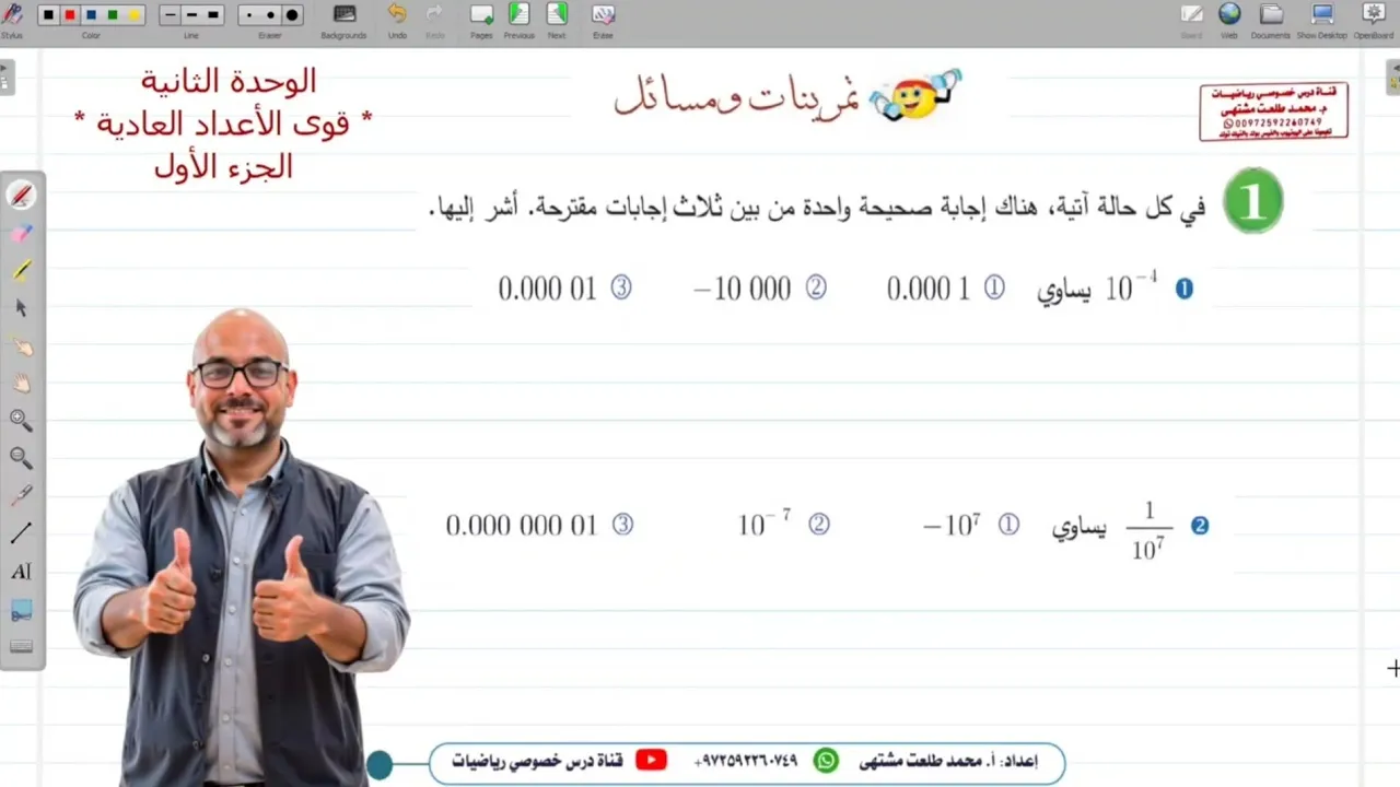 جبر الوحدة الثانية " قوى الأعدادِ العادية " الصف الثامن المنهج السوري
