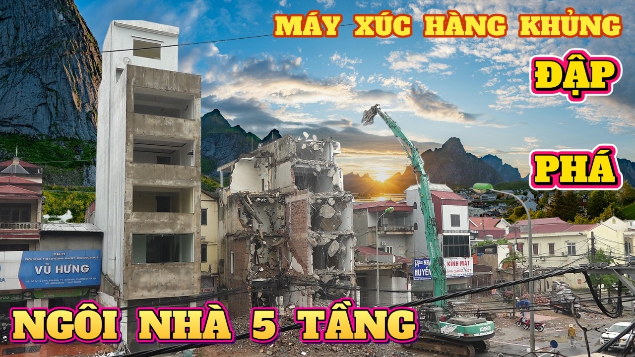 Phá nhà 5 tầng giải phóng mở rộng Quôc Lộ 6 ,Techniques for demolishing solid buildings . background