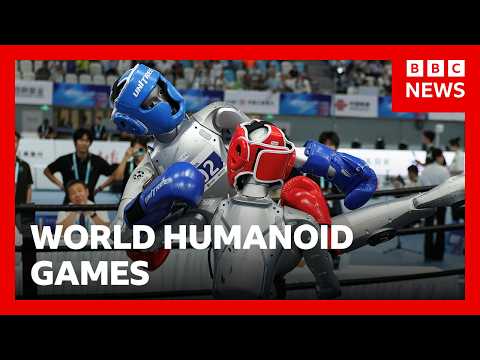 Robots compete in football, boxing and sprinting at World Humanoid Games in China | BBC News background