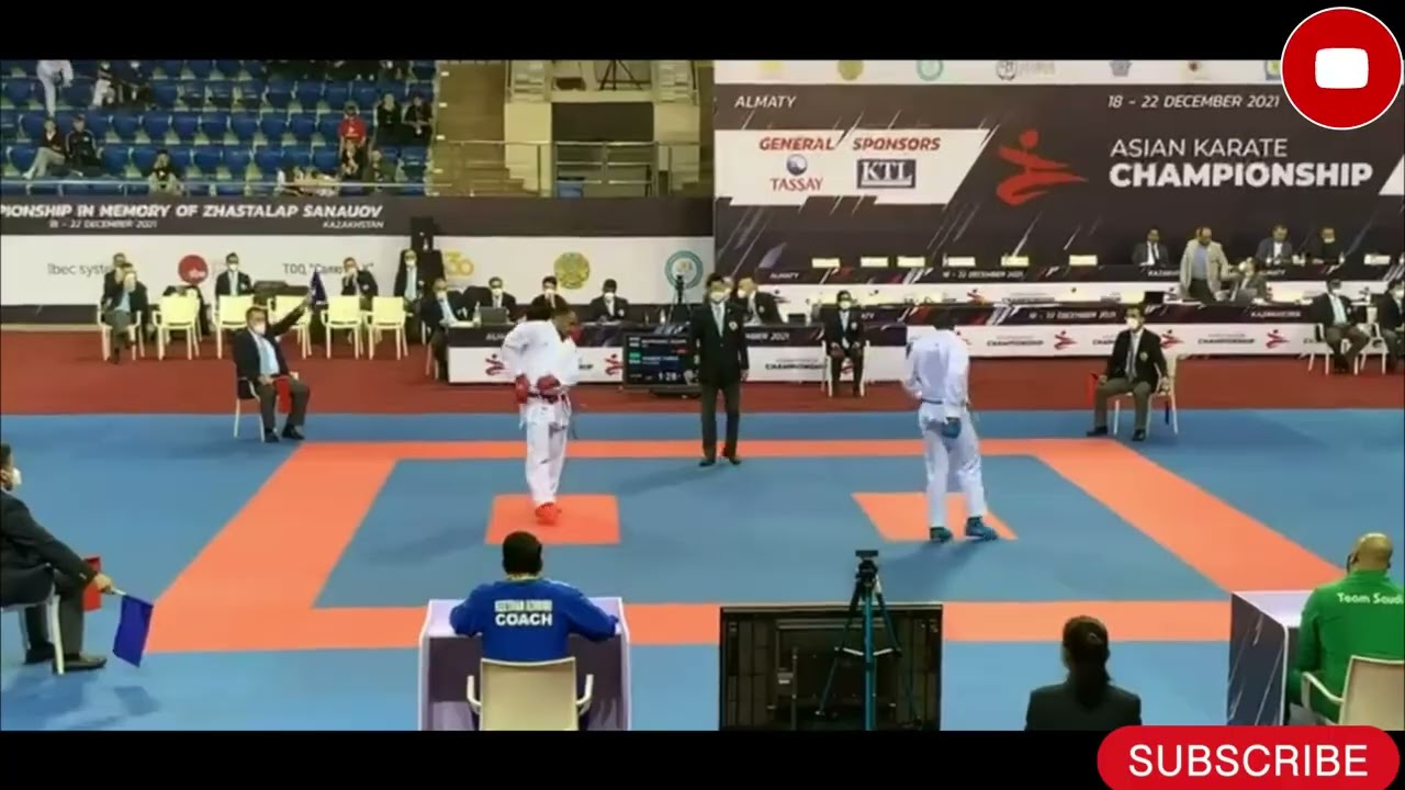 +84 K.G Full Match. Asian Karate Championship. Sudhir Sehrawat India AKA VS Tareg Hamedi Saudi AO.. background