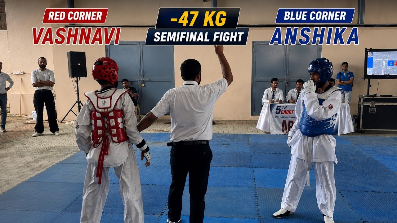 ЁЯФ┤Vashnavi vs AnshikaЁЯФ╡ | -47 KG Semifinal | 5th Cadet & Junior State Taekwondo Championship background