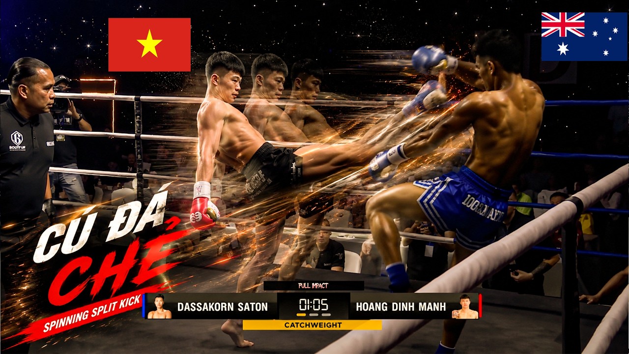 CÚ ĐÁ CHẺ KINH ĐIỂN của võ sĩ 17 tuổi Việt Nam khiến đối thủ Australia đổ gục xuống sàn background