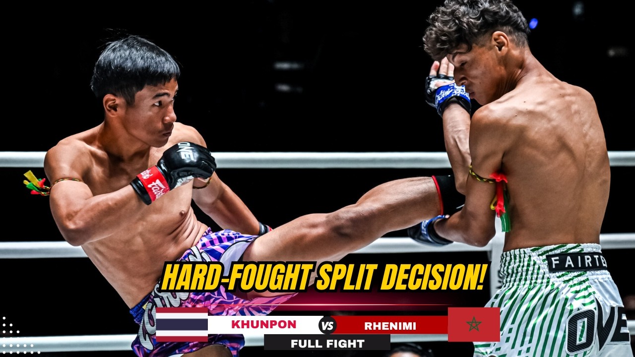 MASSIVE LEAPING OVERHAND! Khunpon Drops Moroccan Giant In Lumpinee Thriller! background