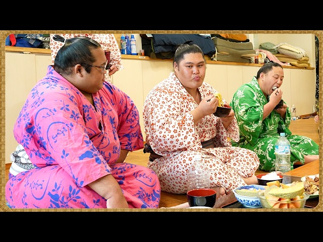 【相撲飯】焼豚と煮卵・キノコと豚炒め・冷やしラーメン|朝稽古『🍚番:出沼・若雅・桑江・梅山』 background