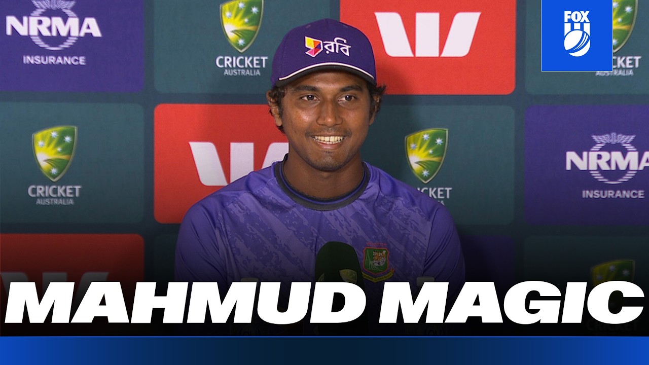 ‘Focus on line and length’ 🎯 Mahmud after ripping through Australia 🏏 | Bangladesh Press Conference background