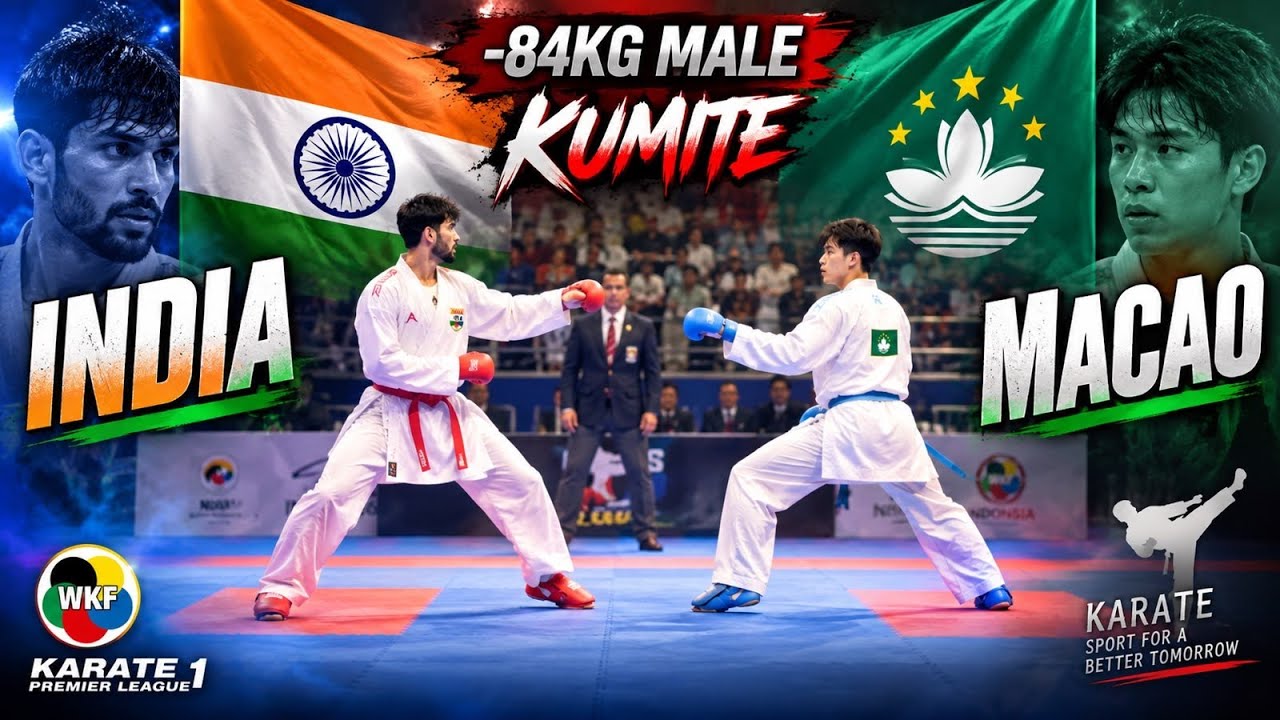 -84 K.G Male Kumite.. Chetan Bhatt India (AKAЁЯФ┤) VS IP Wai Him Macau China (AOЁЯФ╡).. Asian Karate game. backdrop