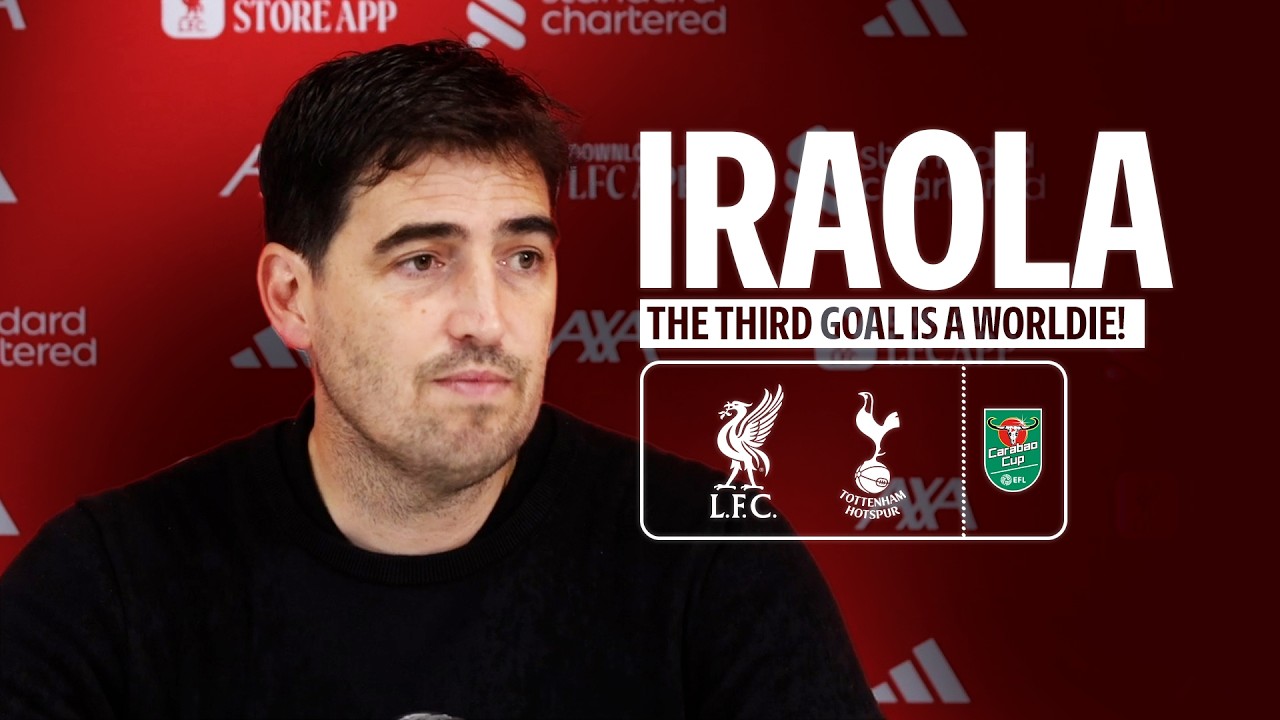 Iraola's reaction: Szoboszlai 'worldie' & Carabao Cup win | Liverpool 3-1 Tottenham background