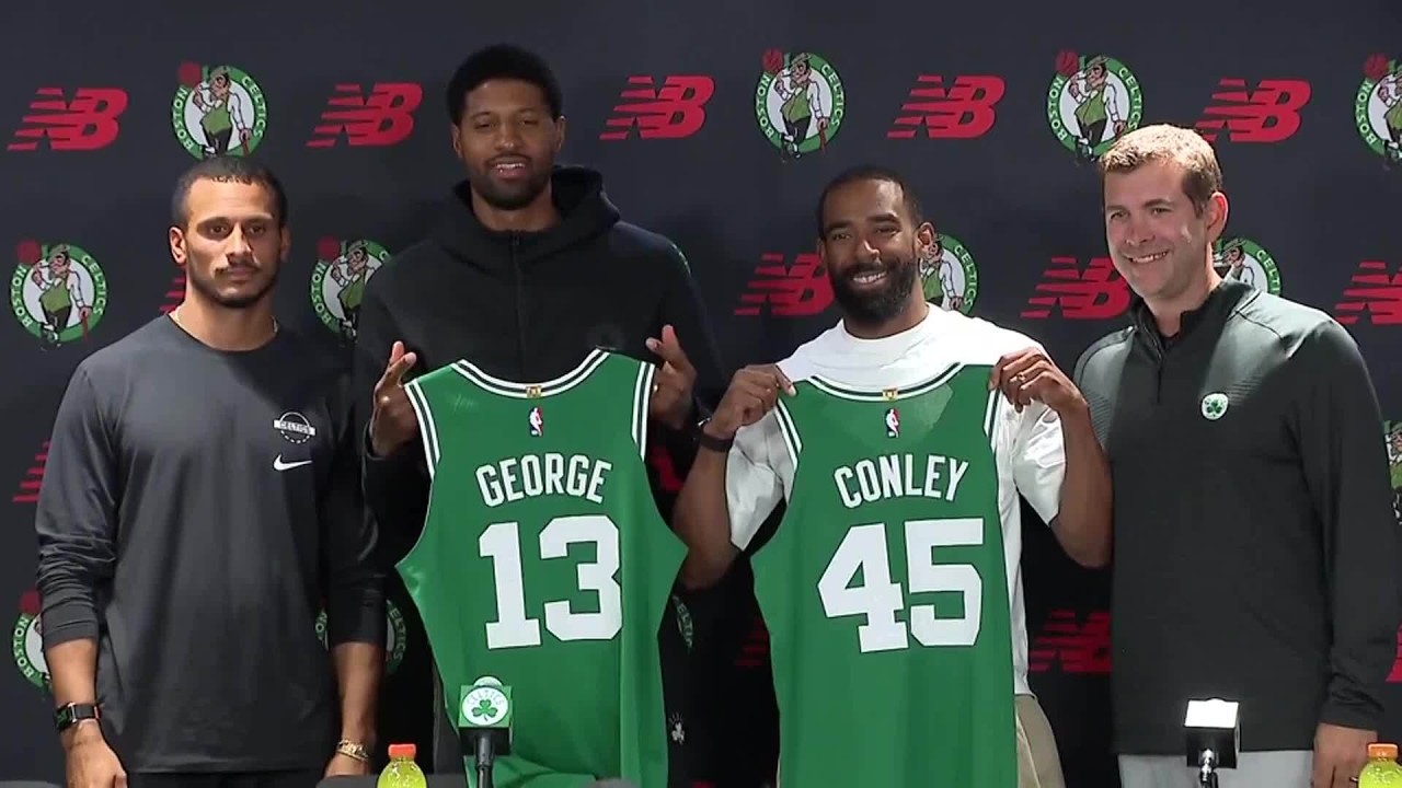 Paul George & Mike Conley FULL Celtics Introductory Press Conference background