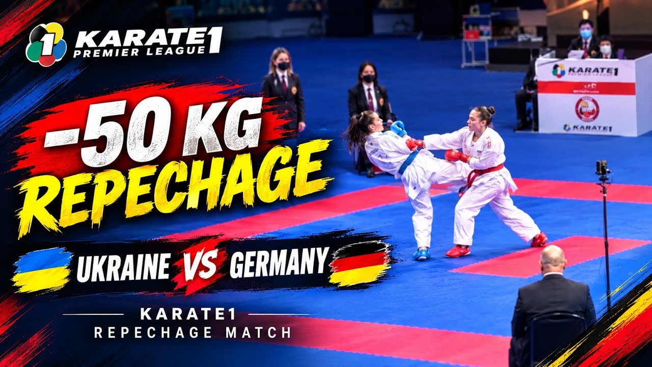 -50 K.G Female Repechage Match. Kryva Kateryna Ukraine (AKA🔴) VS Hubrich S. Germany (AO🔵).. KARATE 1 background