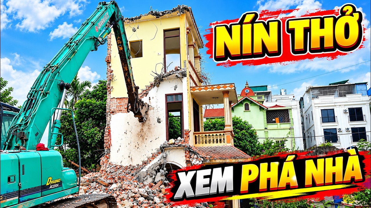 PHÁ DỠ NGÔI NHÀ 3 TẦNG TẠI BIÊN BIANG.The power of machines. background