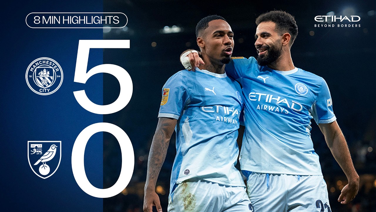 Man City 5-0 Norwich | Highlights as Academy grads shine | Samba, McAidoo, Allan & Cherki goals! background