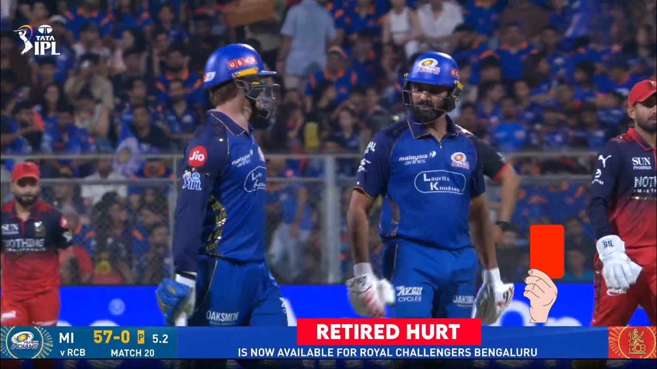Watch : Rohit Sharma Retired Hurt Today in RCB vs MI Match | Rohit Sharma Retire Hurt Today vs RCB
