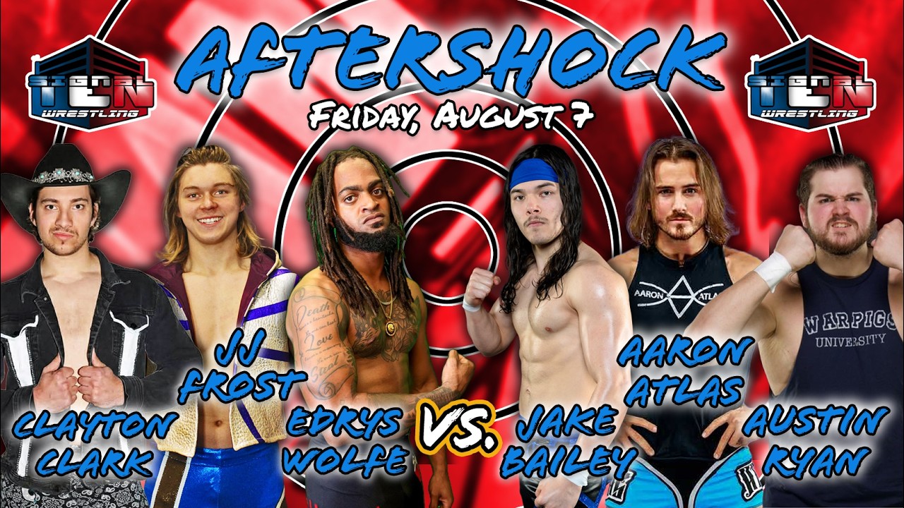 Clayton Clark, JJ Frost, Edrys Wolff v Jake Bailey, Aaron Atlas, Austin Ryan - Aftershock-08/07/2026 background