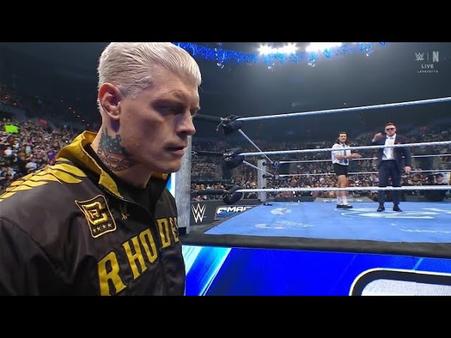 Cody Rhodes attacks The Miz & Kit Wilson _WWE Smackdown 9 October 2026 background