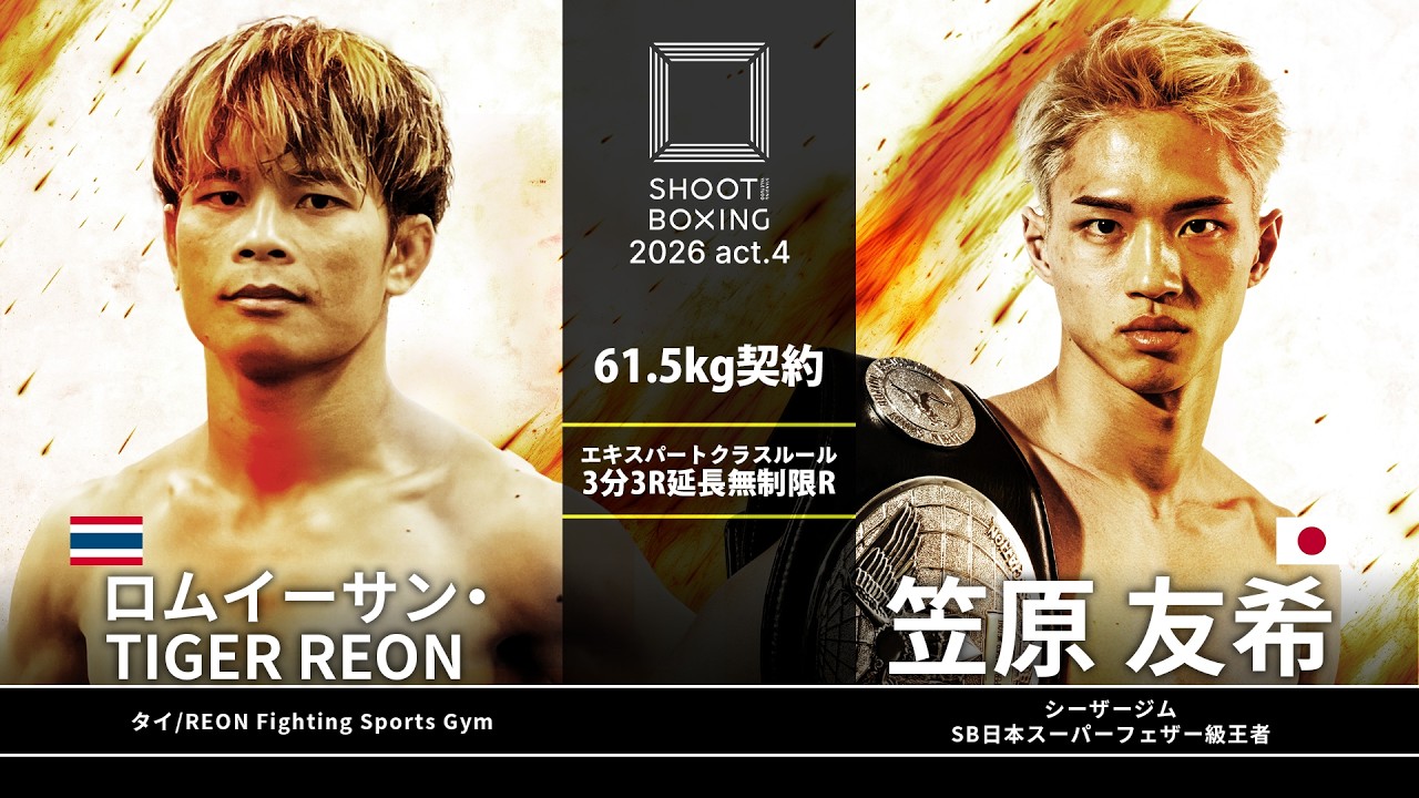 笠原友希 vs ロムイーサン・TIGER REON【SHOOT BOXING 2026 act.4】 background