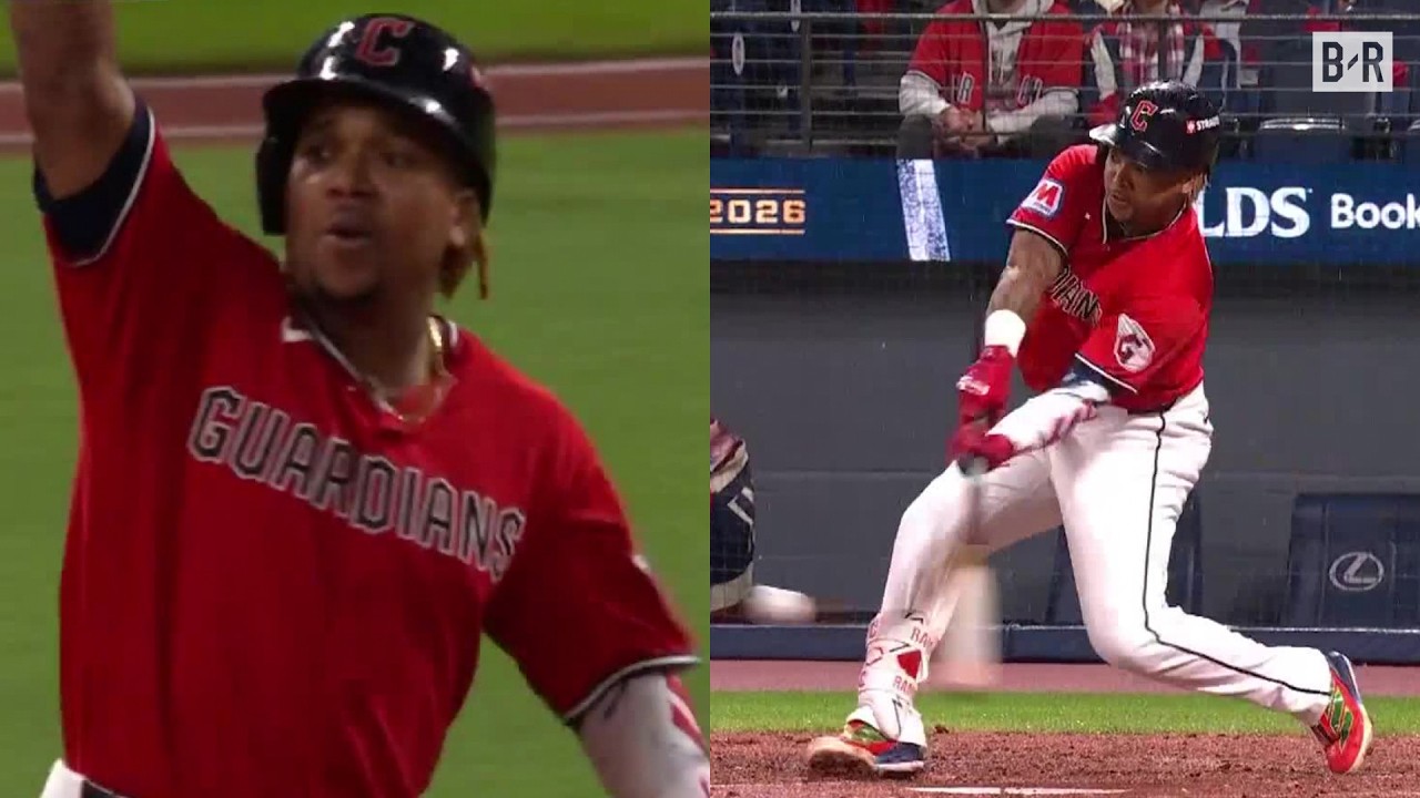 Jose Ramirez CRUSHES HR, Sends Stadium Into Frenzy On A Pitch Nearly In The Dirt background