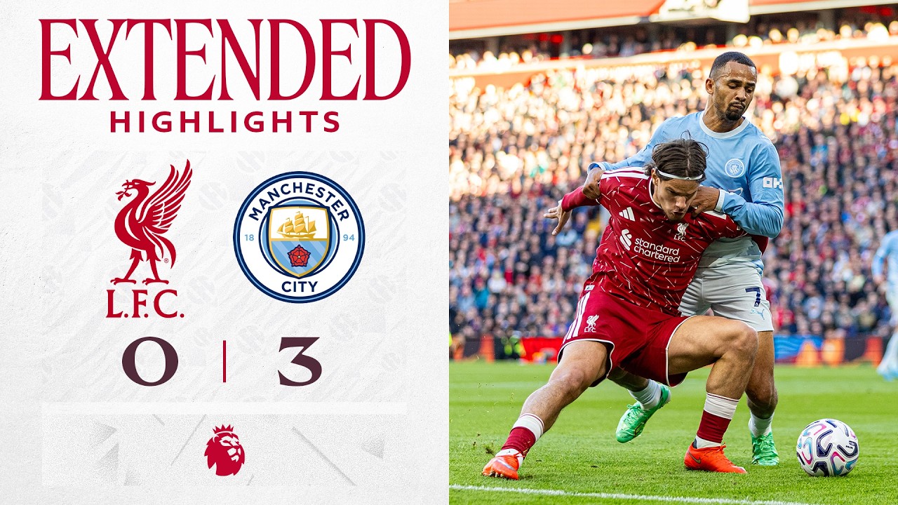 Highlights: Liverpool 0-3 Man City | Reds loss following red card background