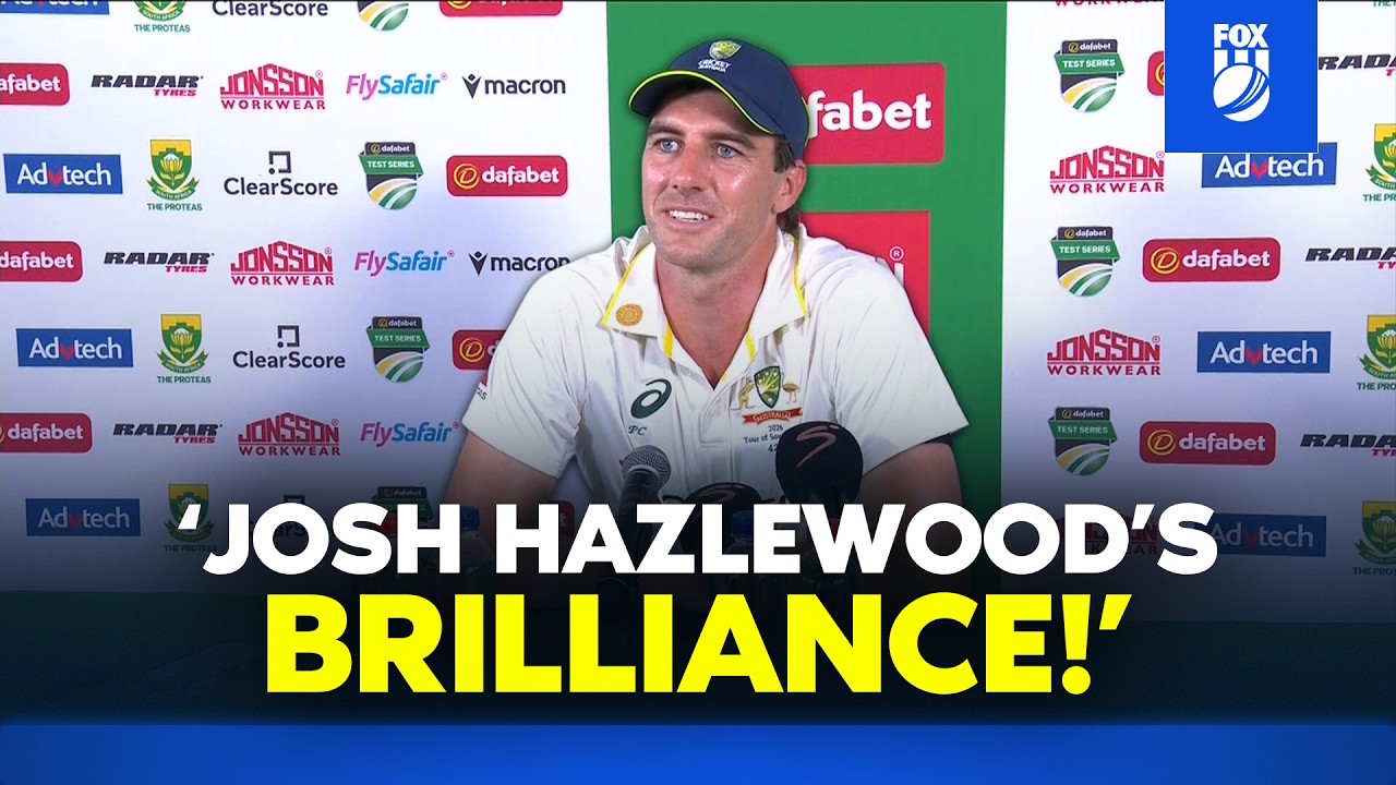“He’s a superstar!” 🤩 Cummins reflects on Hazlewood’s brilliance! | Australia Press Conference background