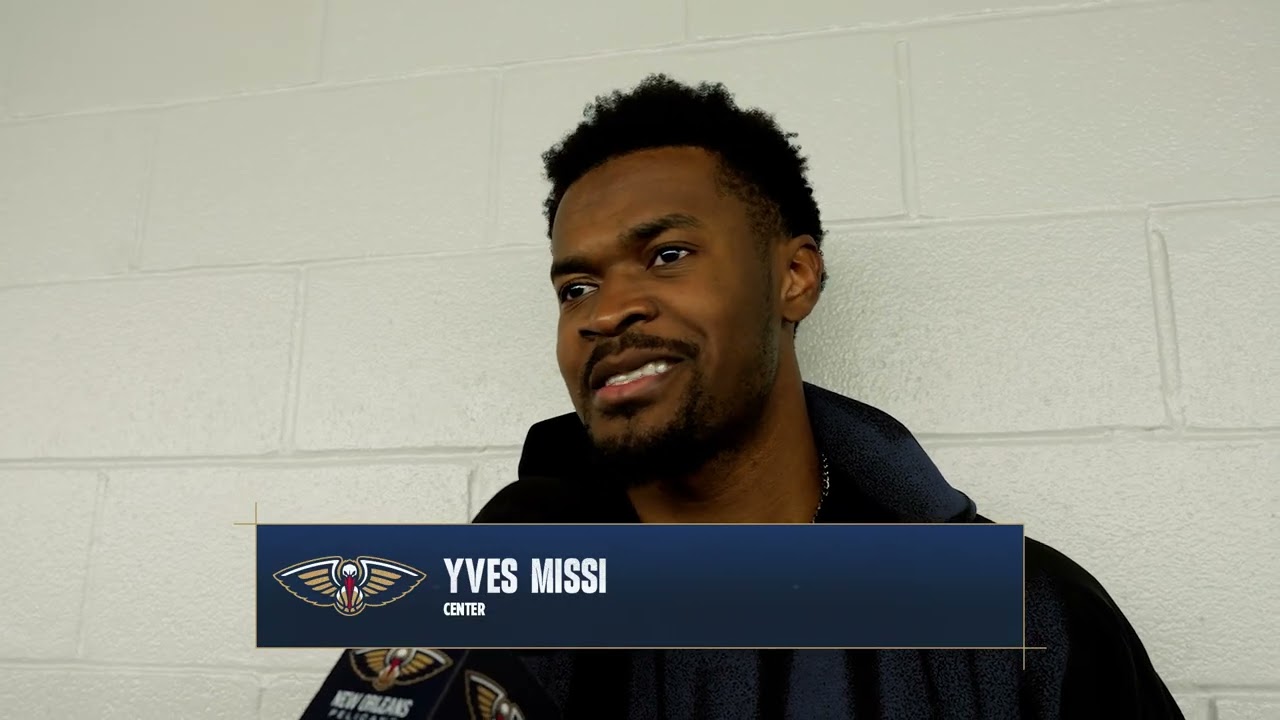 Yves Missi talks Pelicans Preseason Win vs. Mavericks 10/14/2026 background