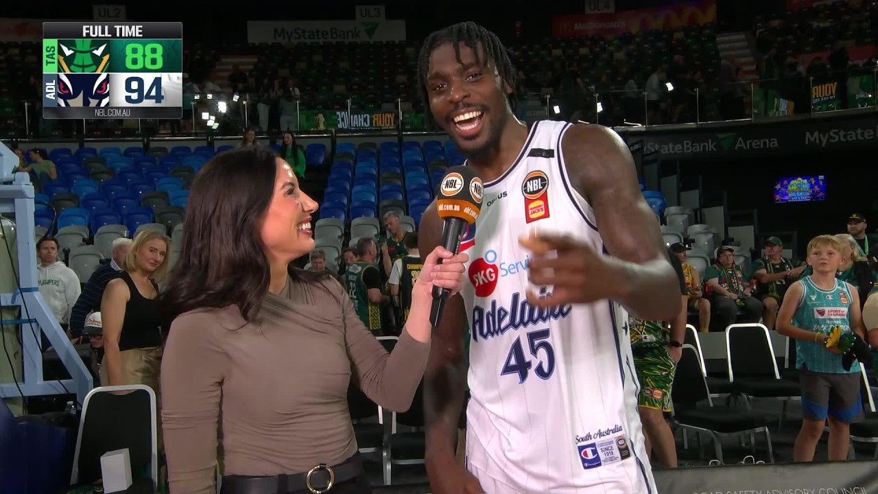 Zylan Cheatham post-game interview vs Tasmania JackJumpers - Round 5, NBL27 background