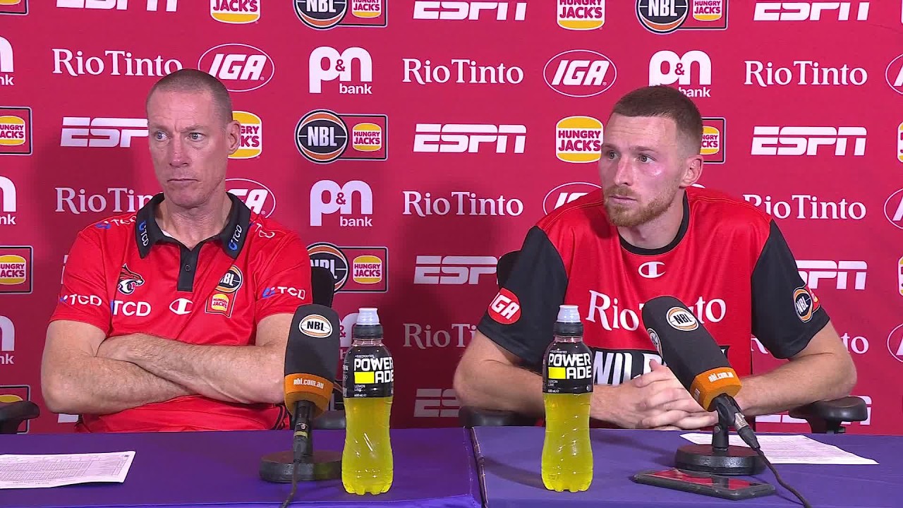 John Rillie and Dylan Windler press conference vs Sydney Kings - Round 5, NBL27 background