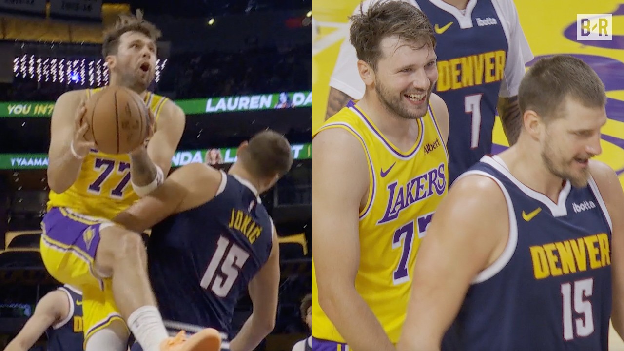 Luka Doncic & Nikola Jokic Laugh After Jokic Tried to Draw a Charge background